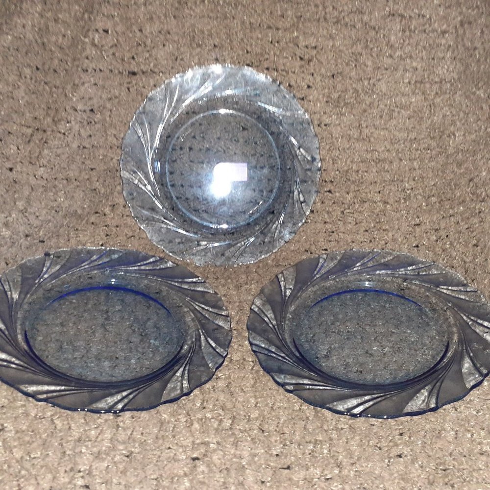 3 X DURALEX-Beaurivage Marine Blue-9" Diameter Luncheon/Small Plate-NEW